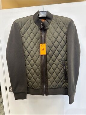 Enzo Tovare Quilted Olive Men’s Bomber Jacket with Zipper Pockets NWT